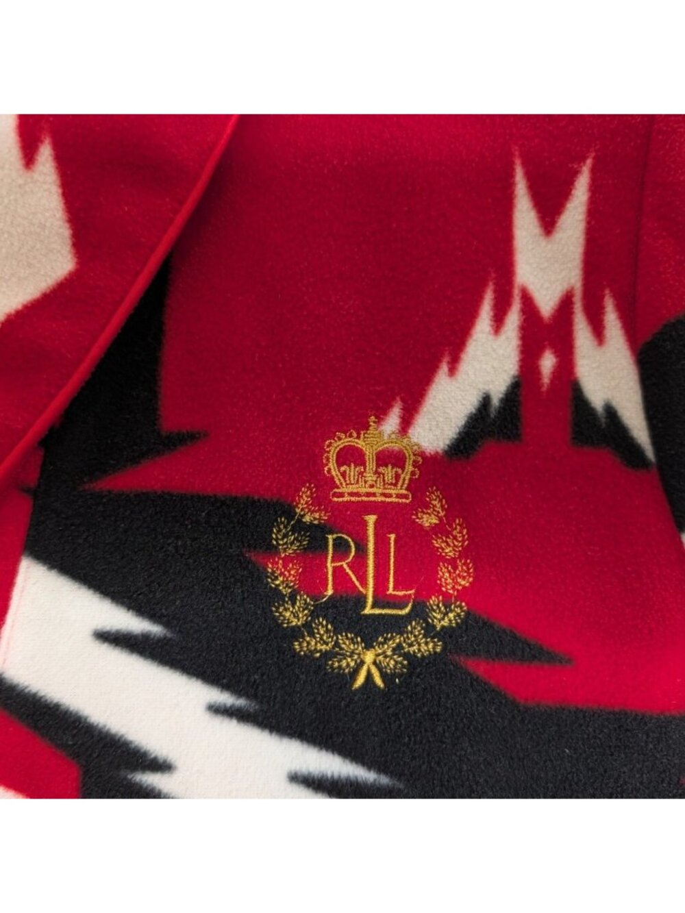 Ralph Lauren Red Aztec Fleece Nightgown Sz M Pockets & Embroidered Crest Logo - Picture 9 of 12